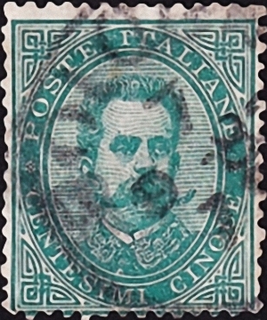 Италия 1879 год . Умберто I в овале . Каталог 3,20 €.